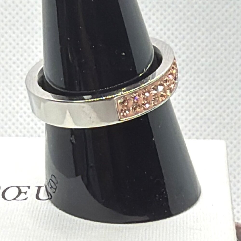 NIB Coeur de Lion Rose Gold Stainless Steel Peach Swarovski Crystal Ring Sz 8.5 - Picture 9 of 16